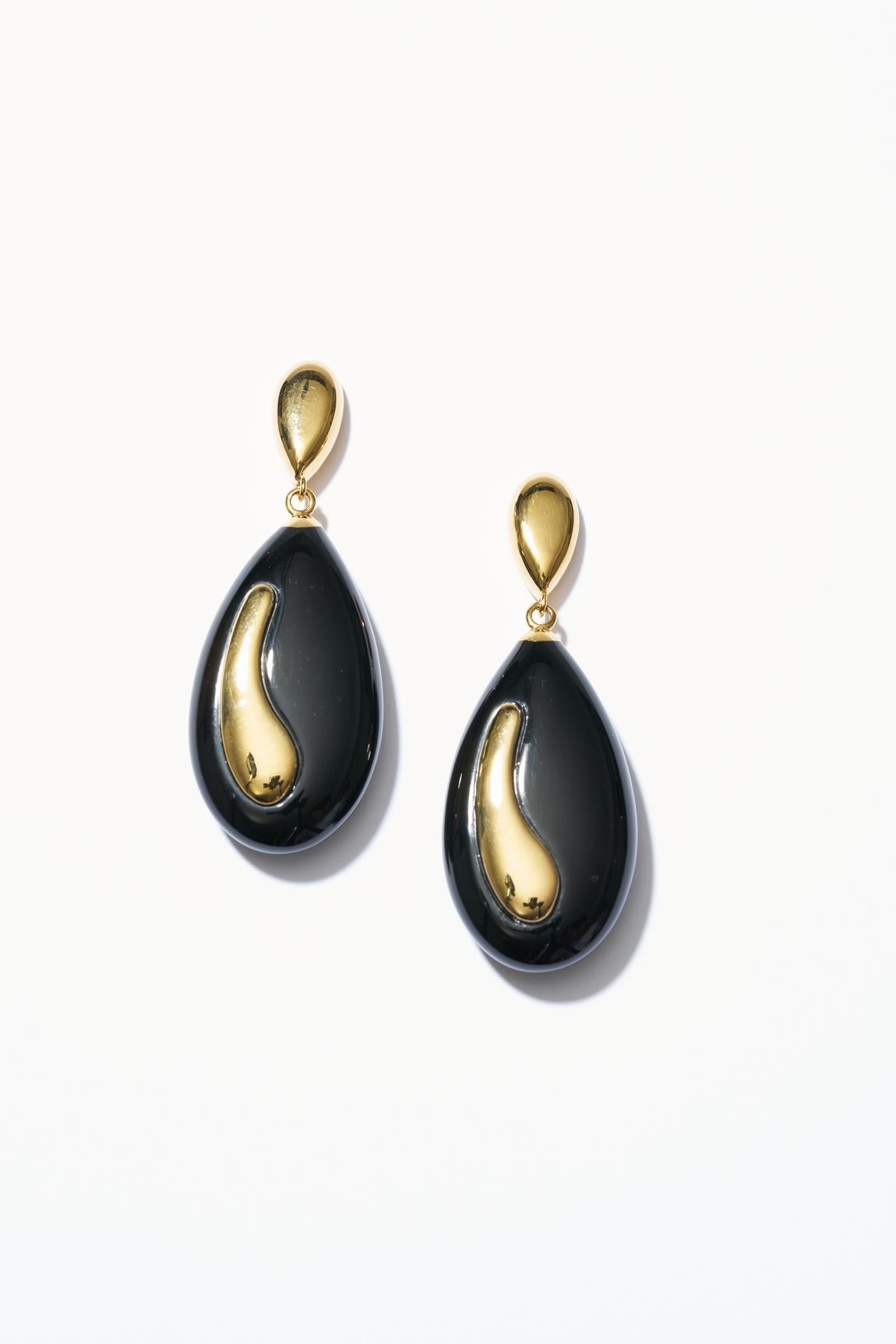 Philippe Ferrandis Wave Schwarz und Silber Tropfenohrringe im Angebot 8
