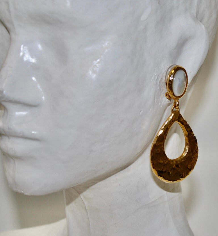 Modern Philippe Ferrandis  White Agate Large Clip Earrings 