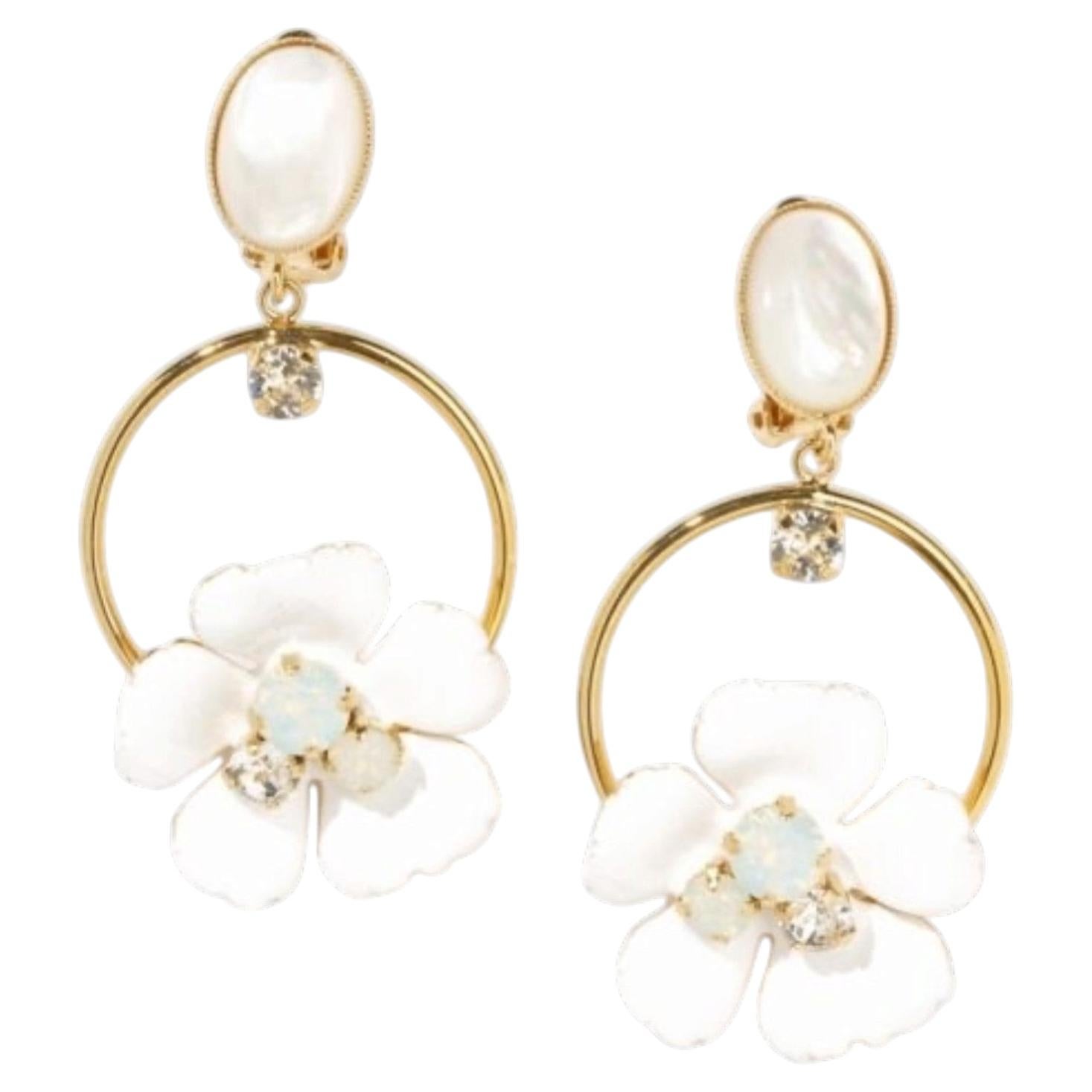 Philippe Ferrandis White Enamel and Swarovski Crystals Clip Earrings For Sale