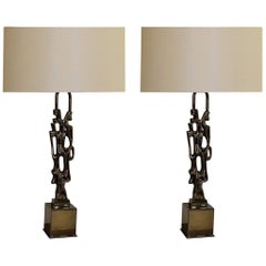 Philippe Gabriel Papineau - Paire de lampes de bureau en nickel noir et bronze