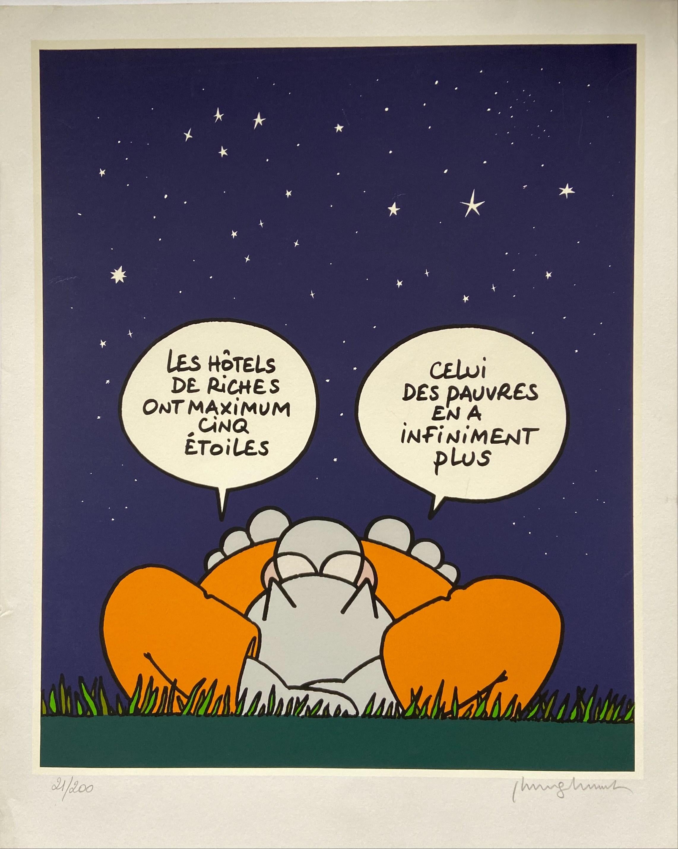 Philippe Geluck - Les hôtels cinq étoiles - Le Chat - 2012
40x50cm
Cadre proposé
2012
Sérigraphie du chat sur papier vélin
Signé et numéroté 21/200