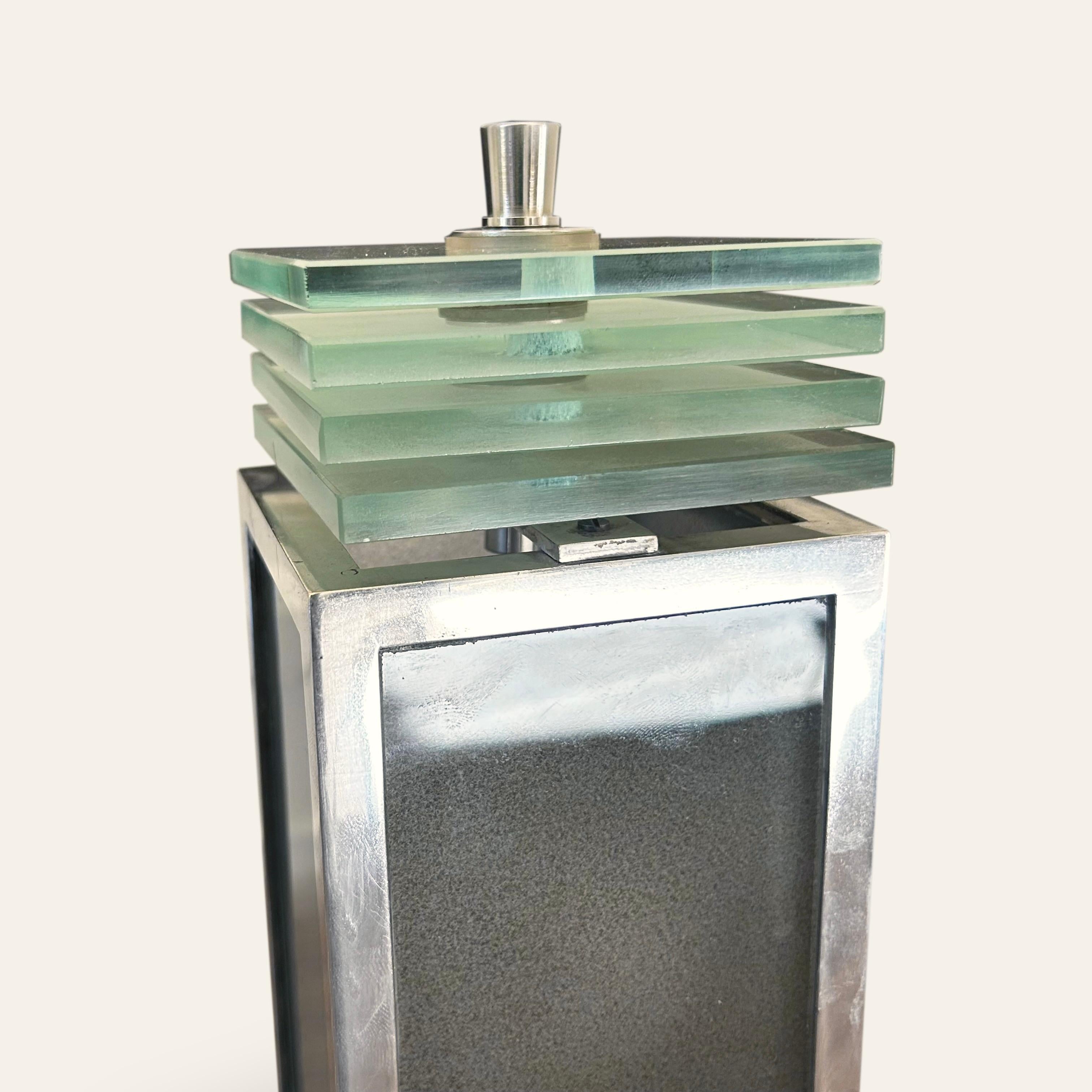 Art Deco Philippe Genêt and Lucien Michon Modernist Nickel and Glass Table Light For Sale