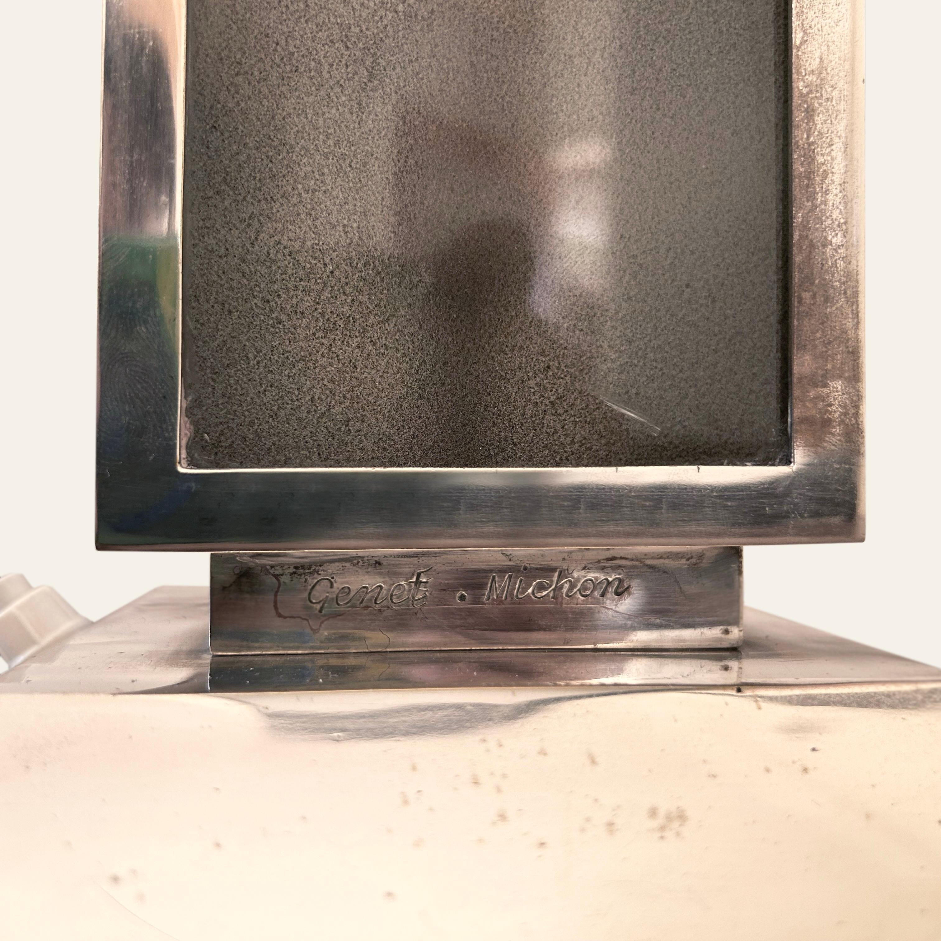 Philippe Genêt and Lucien Michon Modernist Nickel and Glass Table Light For Sale 1