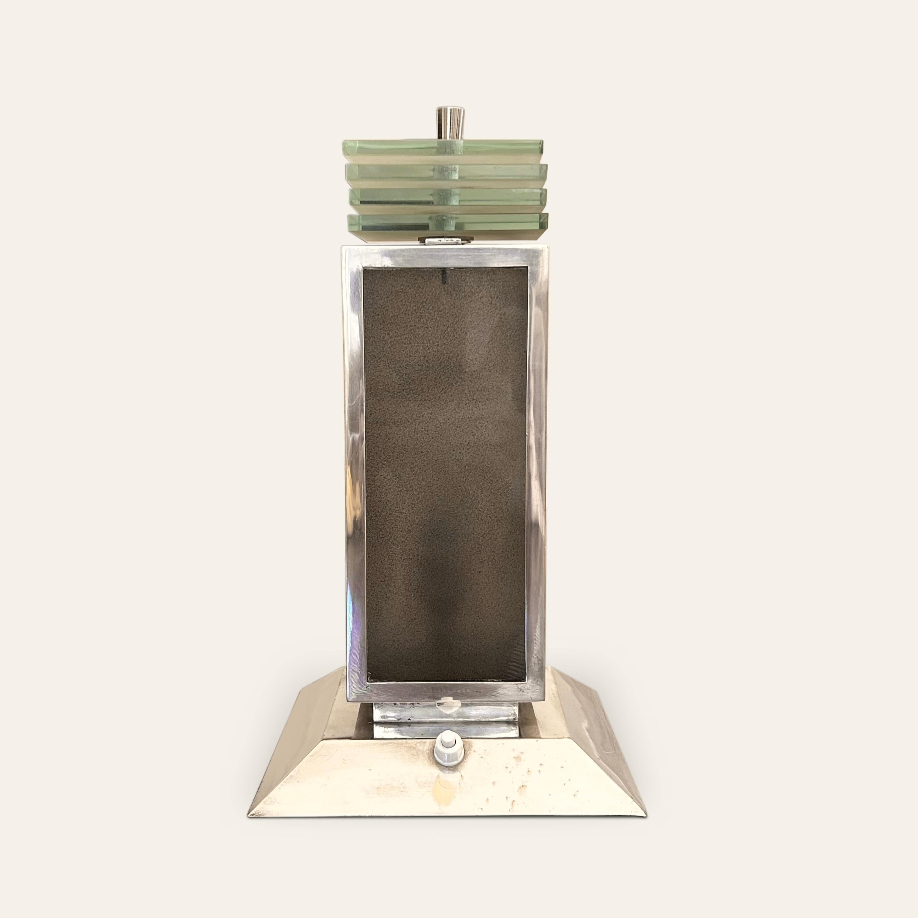Philippe Genêt and Lucien Michon Modernist Nickel and Glass Table Light For Sale 2