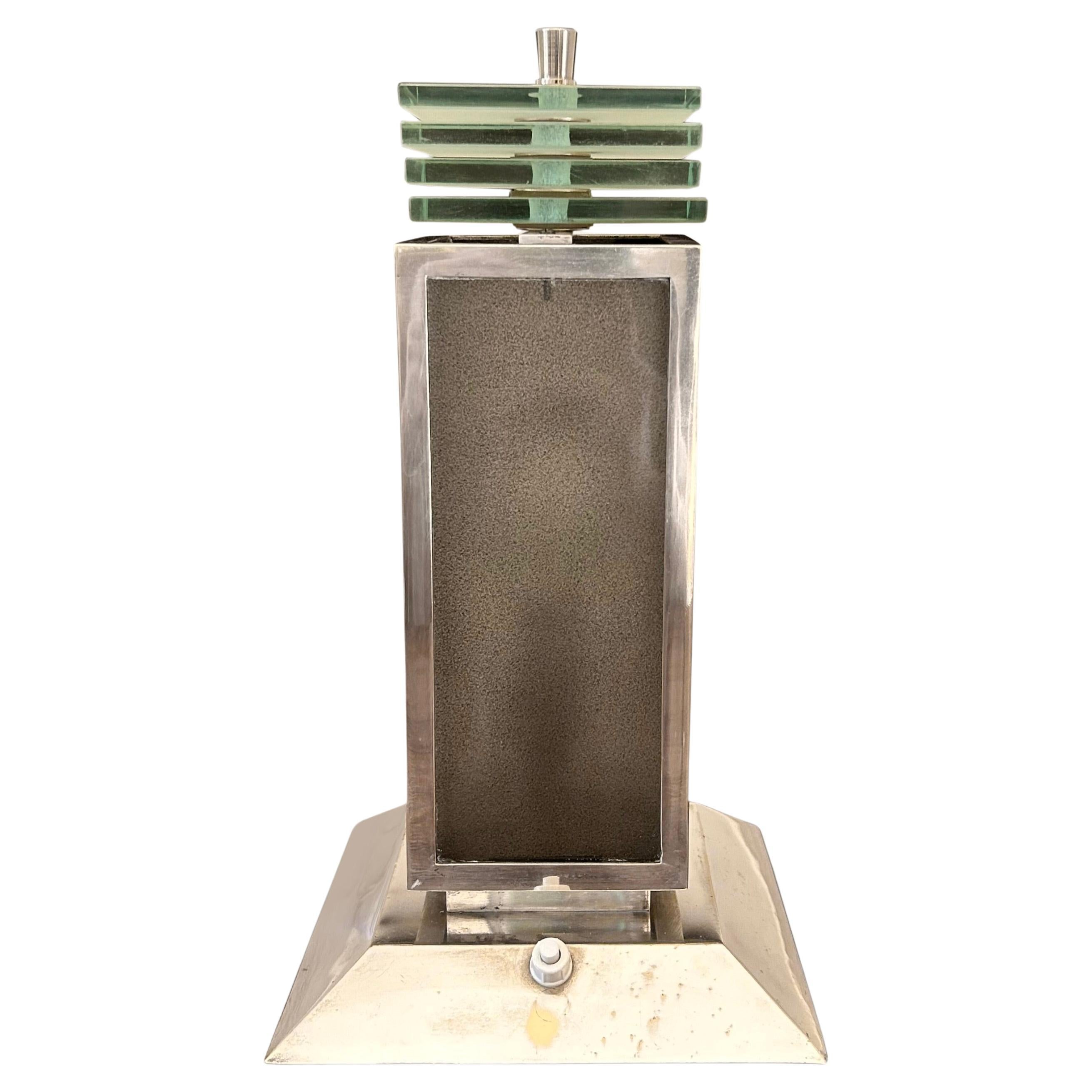 Philippe Genêt and Lucien Michon Modernist Nickel and Glass Table Light For Sale