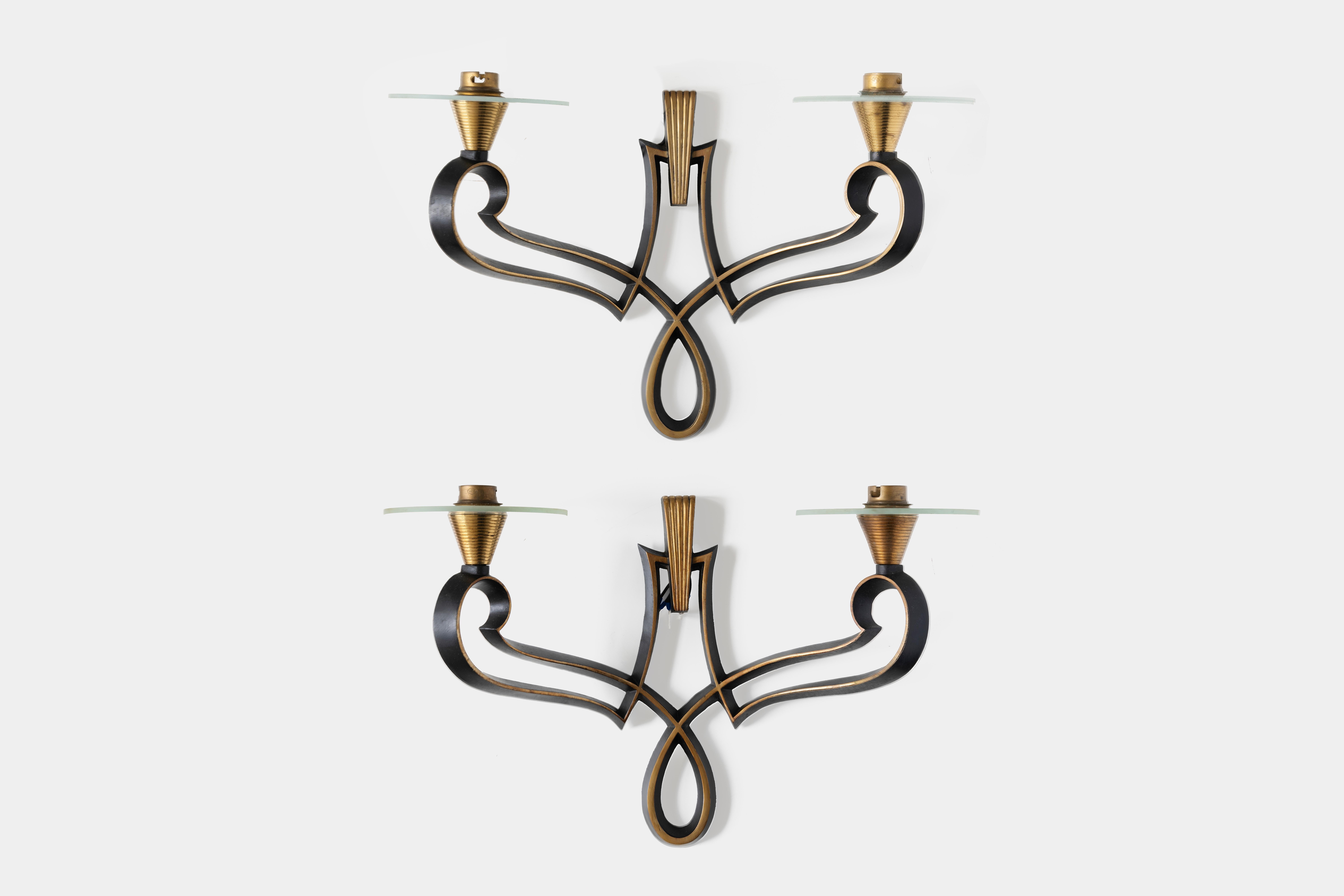 Philippe Genet & Lucien Michon, 2er-Set Wandleuchten aus Glas und Metall im Angebot 5