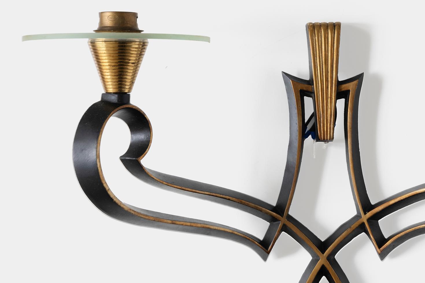 Philippe Genet & Lucien Michon, 2er-Set Wandleuchten aus Glas und Metall (Französisch) im Angebot