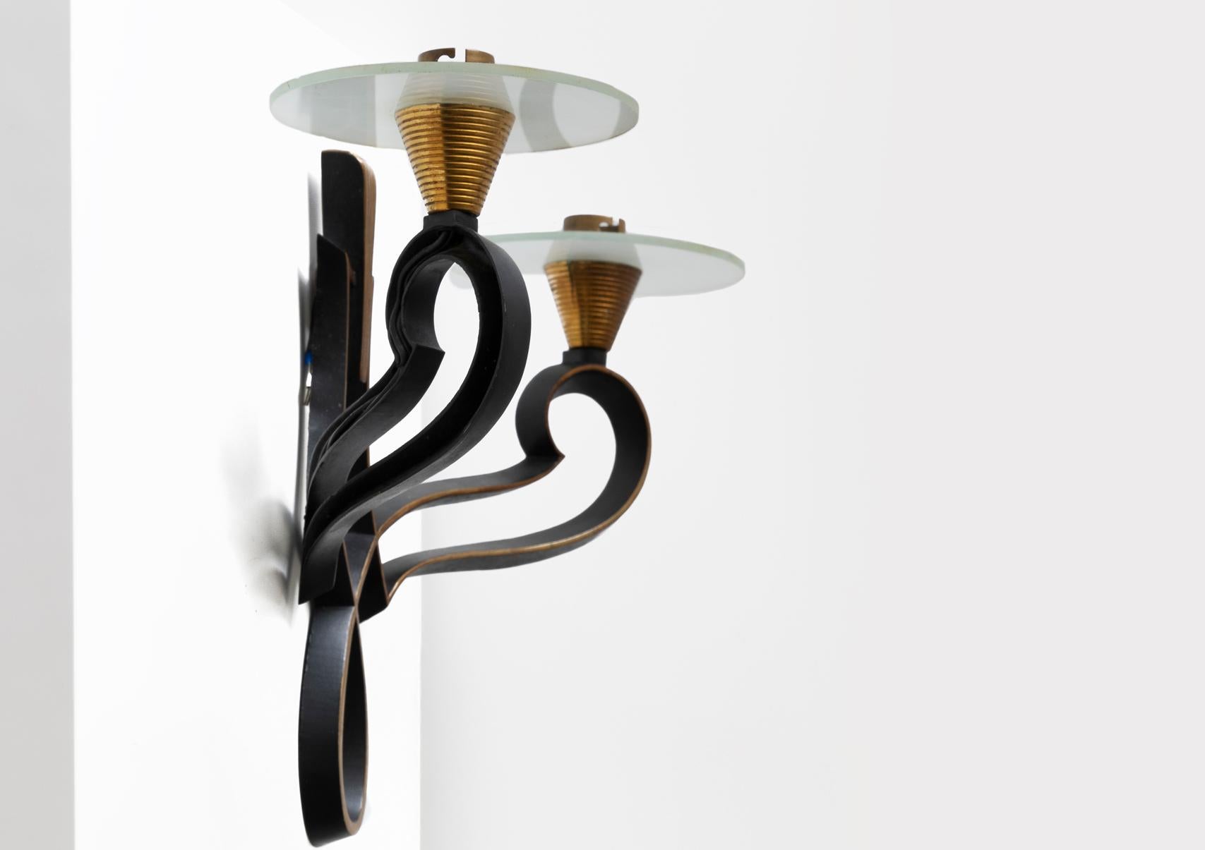 Philippe Genet & Lucien Michon, 2er-Set Wandleuchten aus Glas und Metall im Angebot 1