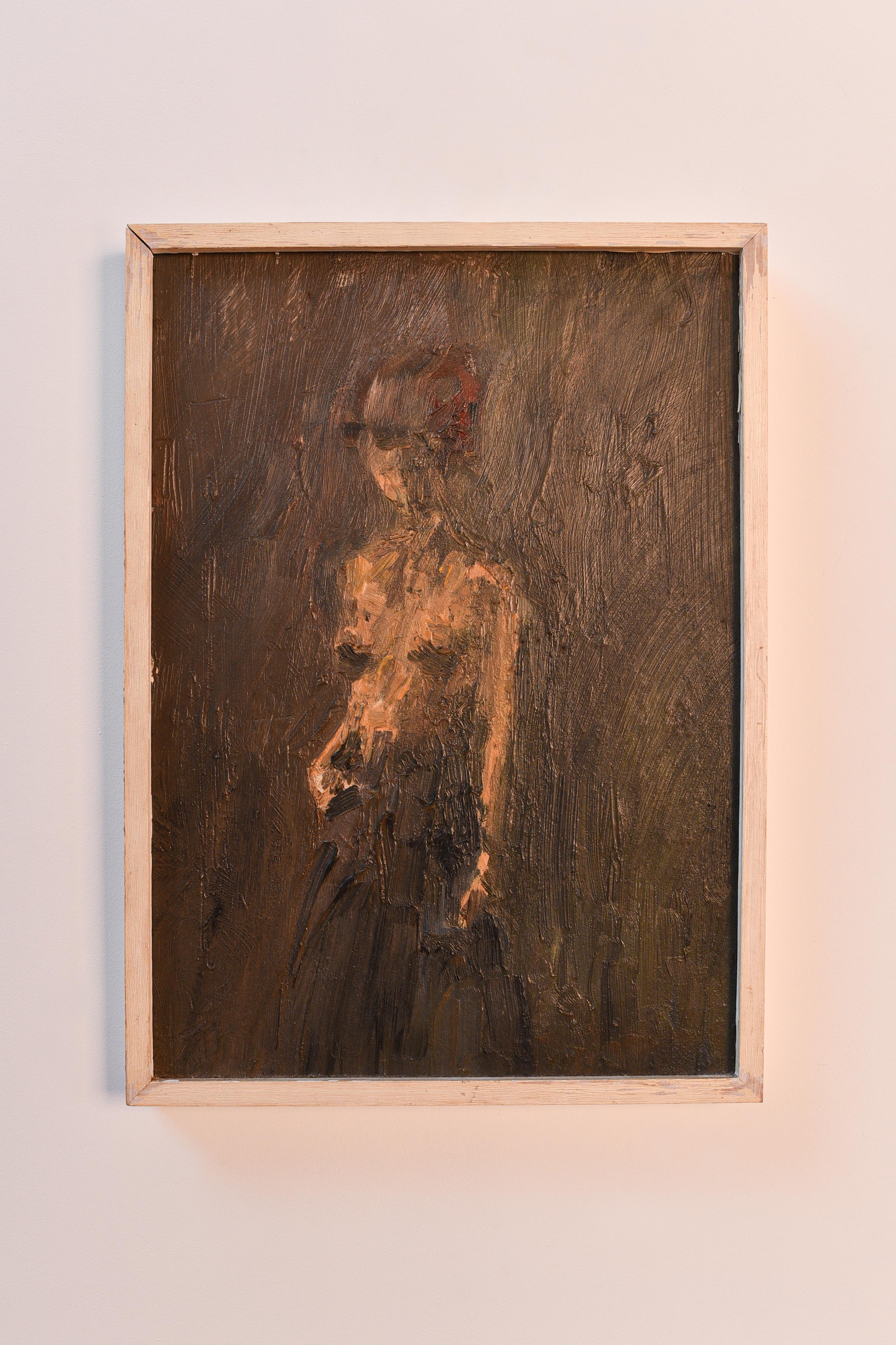 Philippe Gheysens Nude Painting - 1970s expressionist portrait painting of a nude woman 