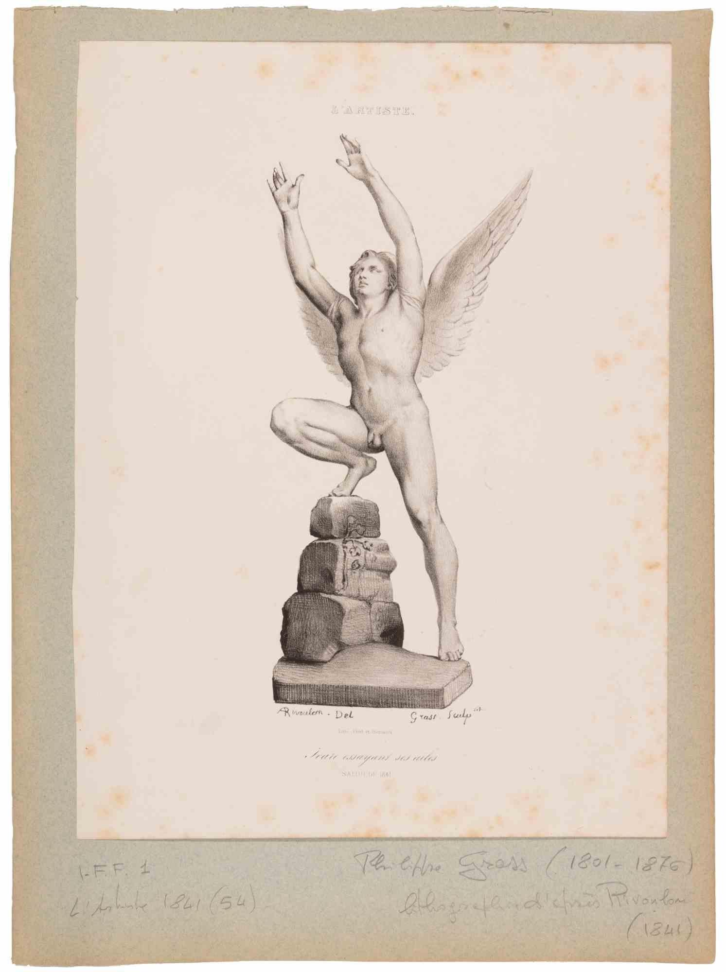 Ange élevant ses Ailes (Angel... - Lithograph By Philippe Grass - 1841