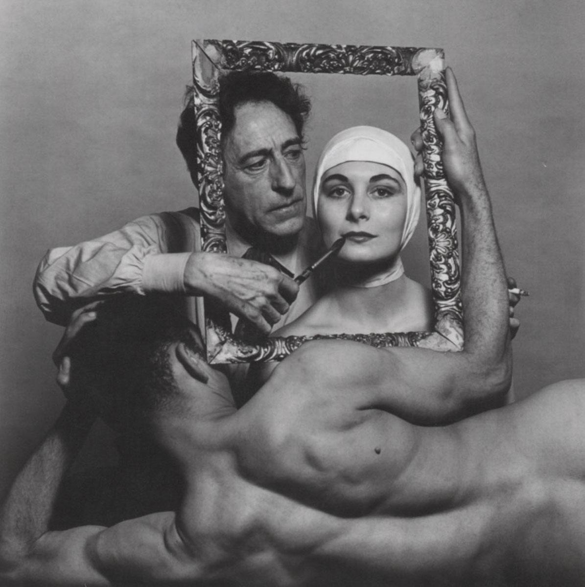 Philippe Halsman Portrait Photograph - French poet, artist, and filmmaker Jean Cocteau with actress Ricki Soma
