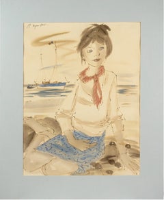 Mid Century French Figurative -- Jeune femme à la Plage