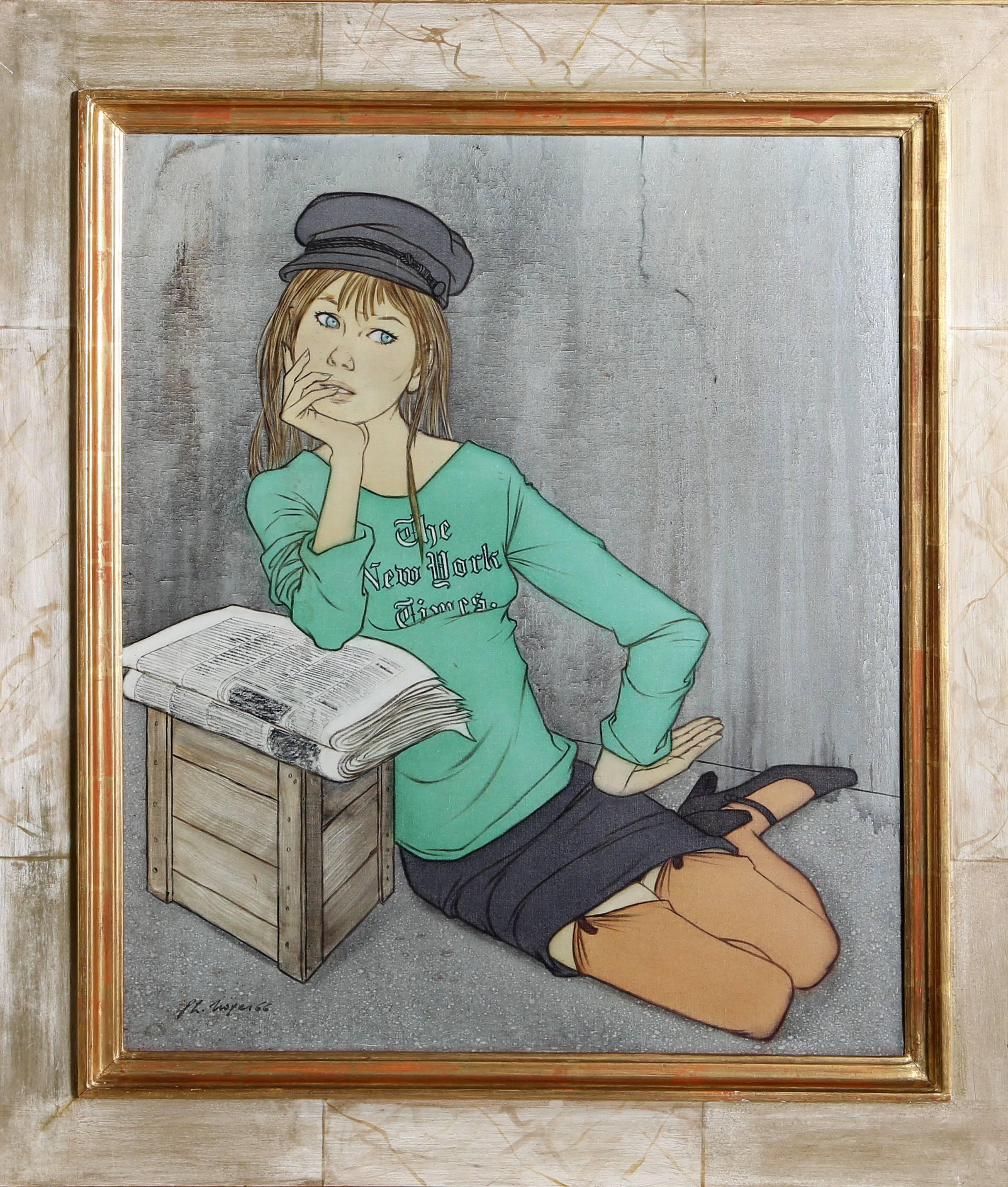 Artista: Philippe Henri Noyer (francese, 1917-1985)
Titolo: New York Times
Anno: circa 1966
Medium: Olio su tela, firmato a sinistra.
Dimensione immagine: 25,5  x 21,5 pollici (64,77  x 54,61 cm)
Dimensioni della cornice: 33 x 29 pollici
