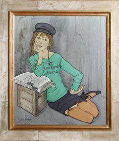 Vintage New York Times, Modern Portrait Oil Painting by Philippe Henri Noyer