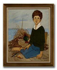 Philippe Noyer "Aldo" 1961 French Modern Oil on Canvas, Portrait, Boy by the Sea