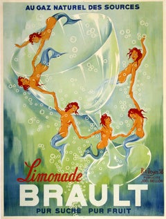 Original Französisch Limonade Brault Meerjungfrauen Poster von Noyer 1938