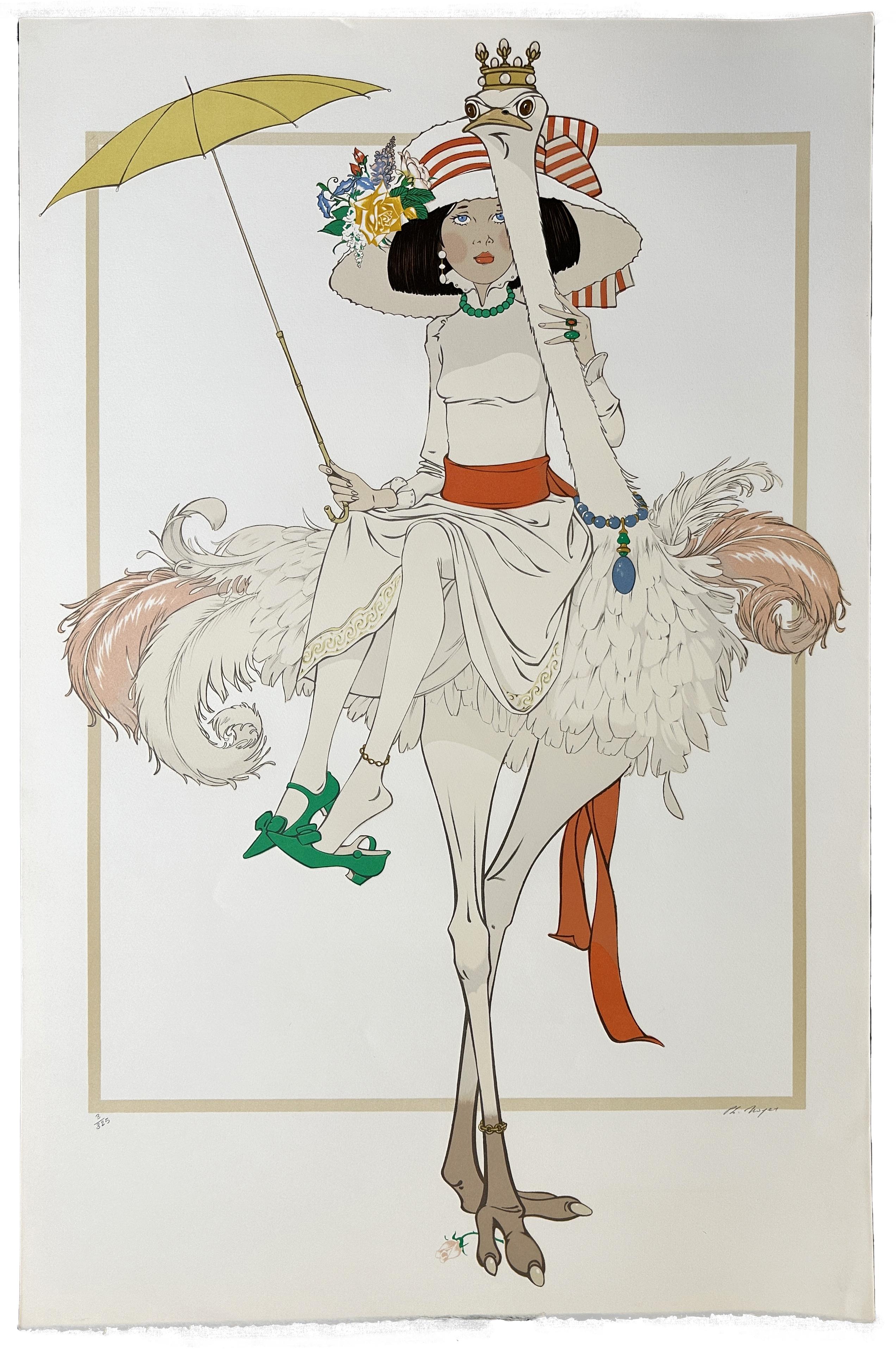 Philippe Henri Noyer Figurative Print -  Ostrich and the Woman ~ L'autruche et la femme  1980