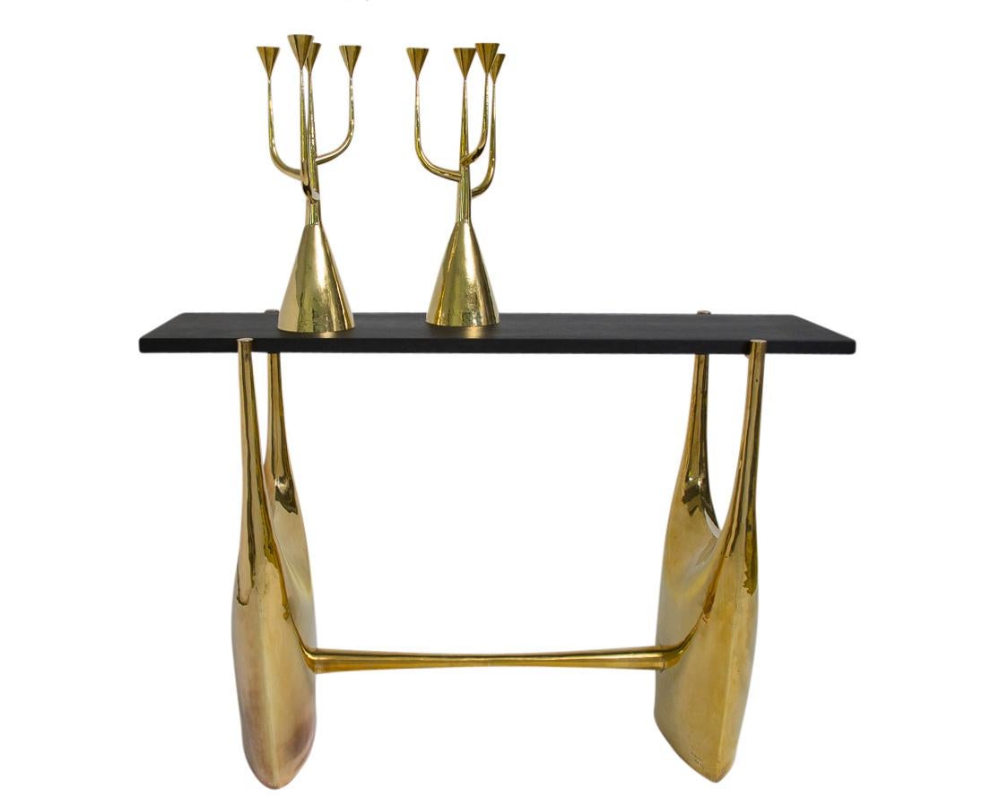 French Philippe Hiquily Black Stone Console Table For Sale