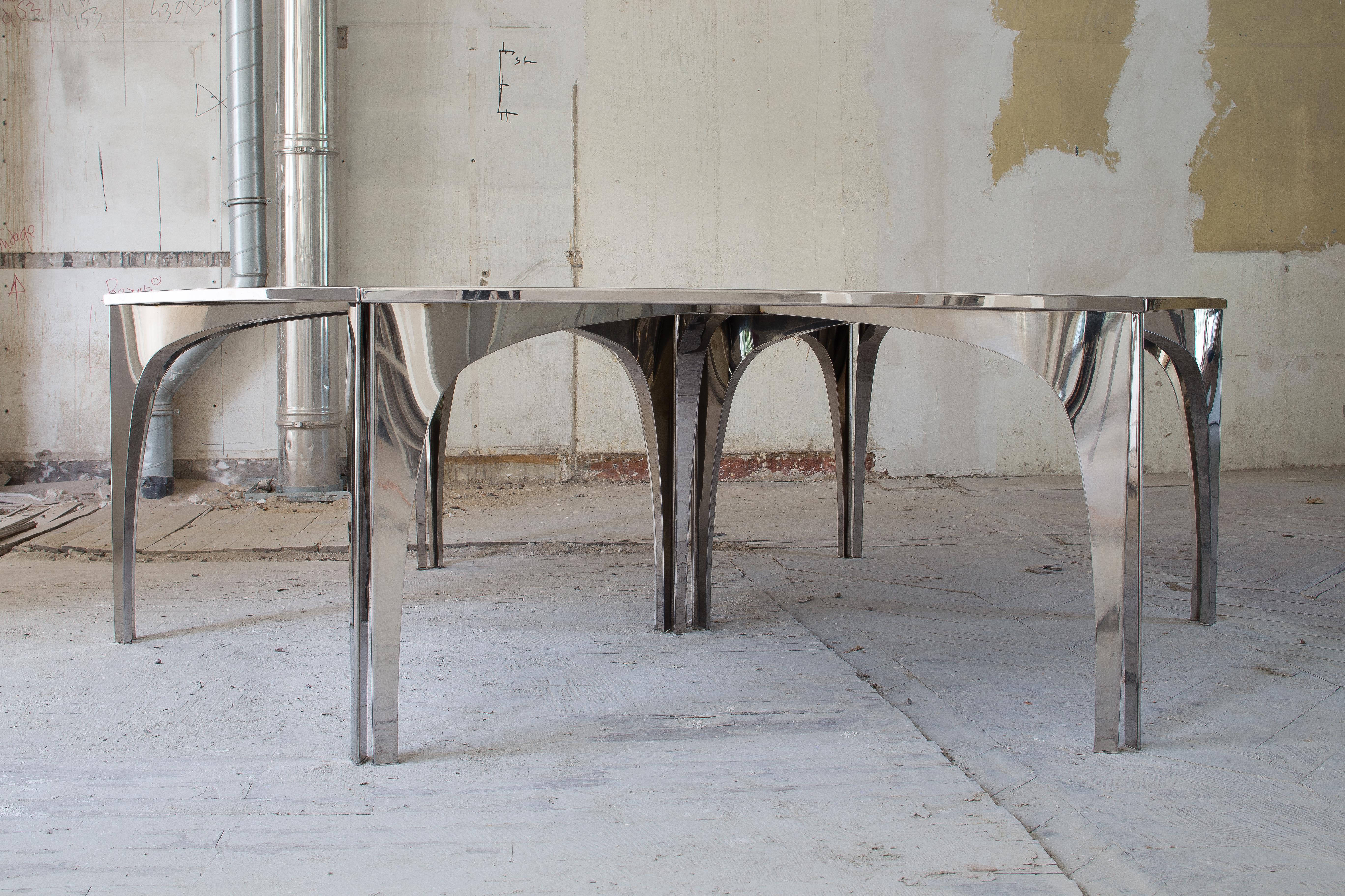 Stainless Steel Philippe Hiquily ‘Robert Hass’ Modular Table For Sale