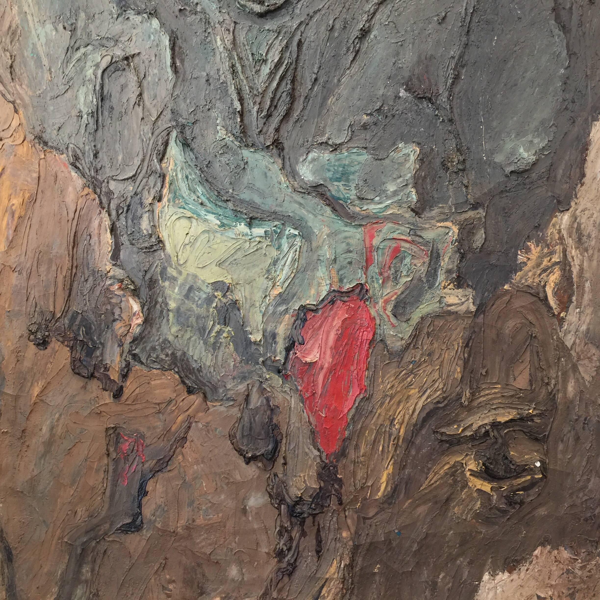 Mid-Century Modern Philippe Hosiasson Original Oil on Canvas, Tache Rouge For Sale