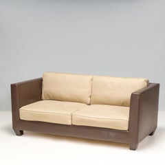 Philippe Hurel Sofá de 2 plazas de piel y tela marrón