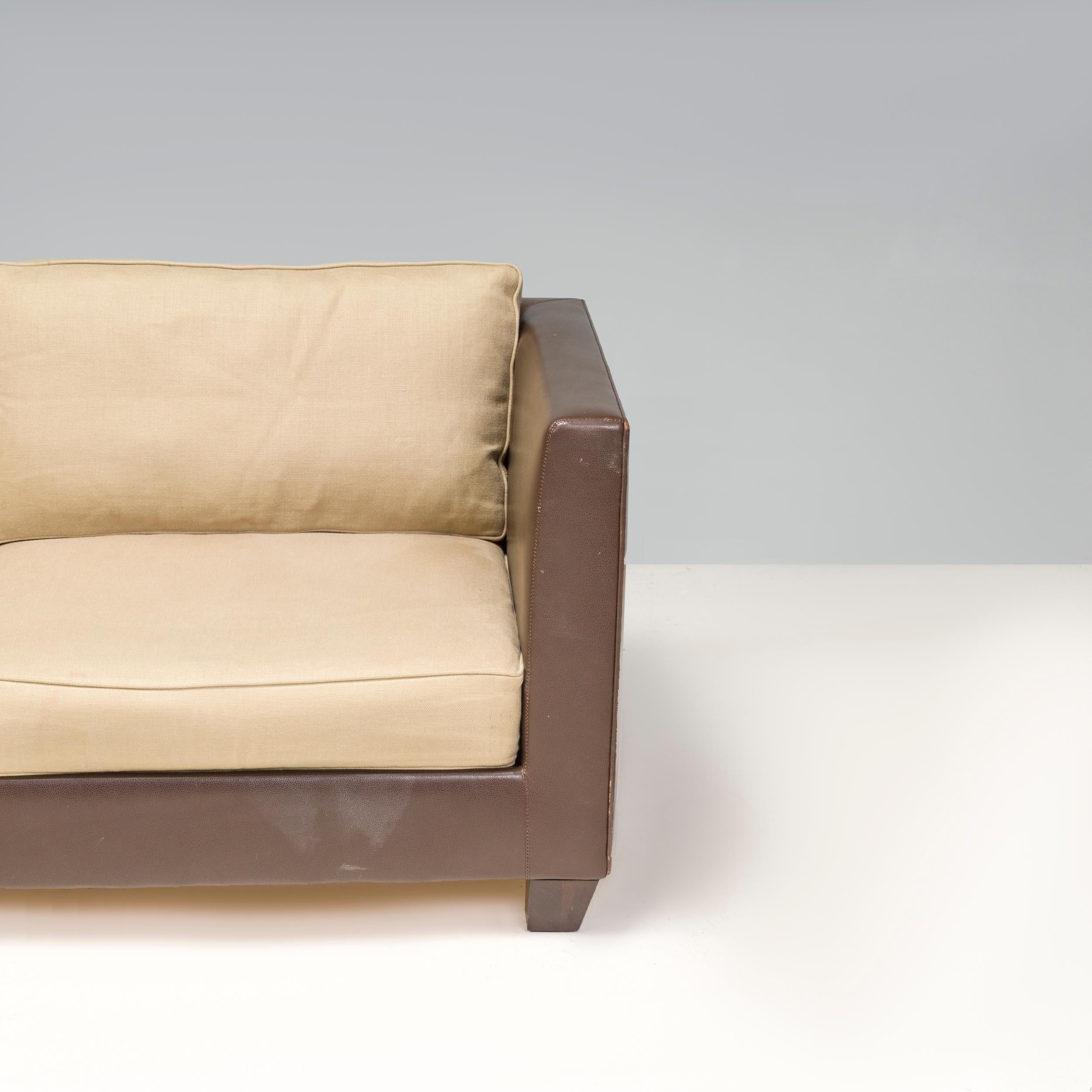 Contemporary Philippe Hurel Brown leather & Fabric 2 Seater Sofa For Sale