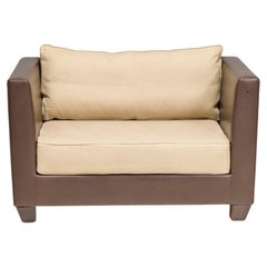 Used Philippe Hurel Brown Leather & Fabric Loveseat Sofa