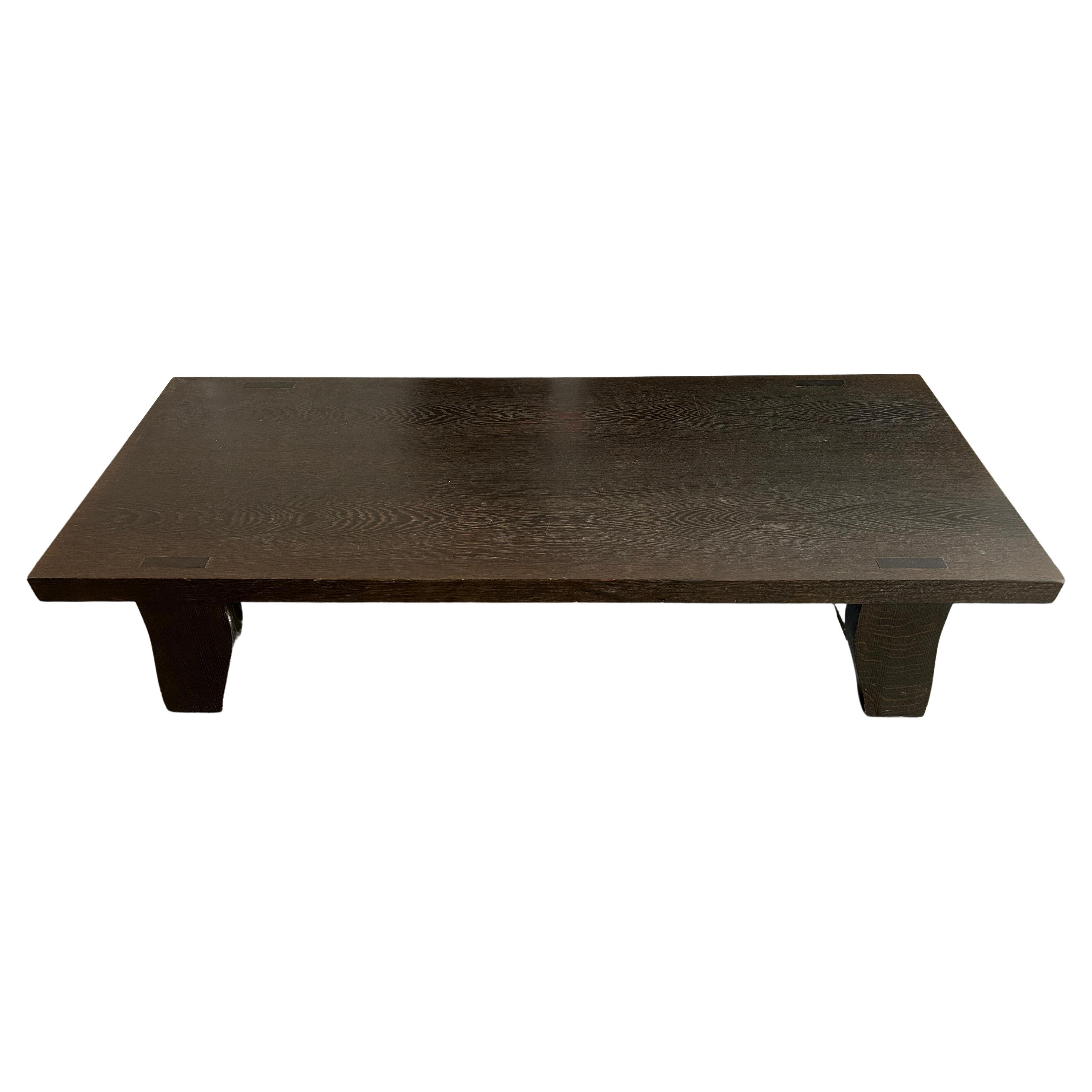 Beautiful Philippe Hurel solid large low white oak coffee table dark brown finish, made in France. Great grain and details very solid and heavy. Great design. Stamped labeled under table.

Measures: 71