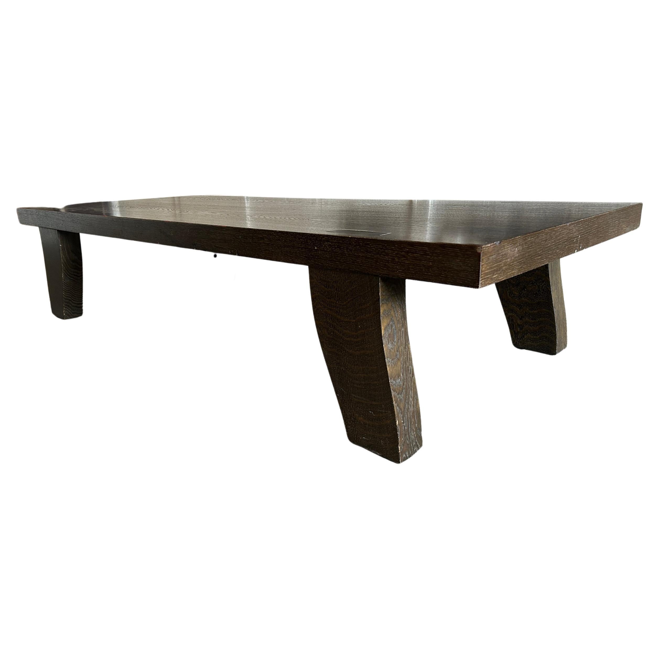 Organic Modern Philippe Hurel Large Low Solid Oak Coffee Table Dark Brown Finish Made in France For Sale