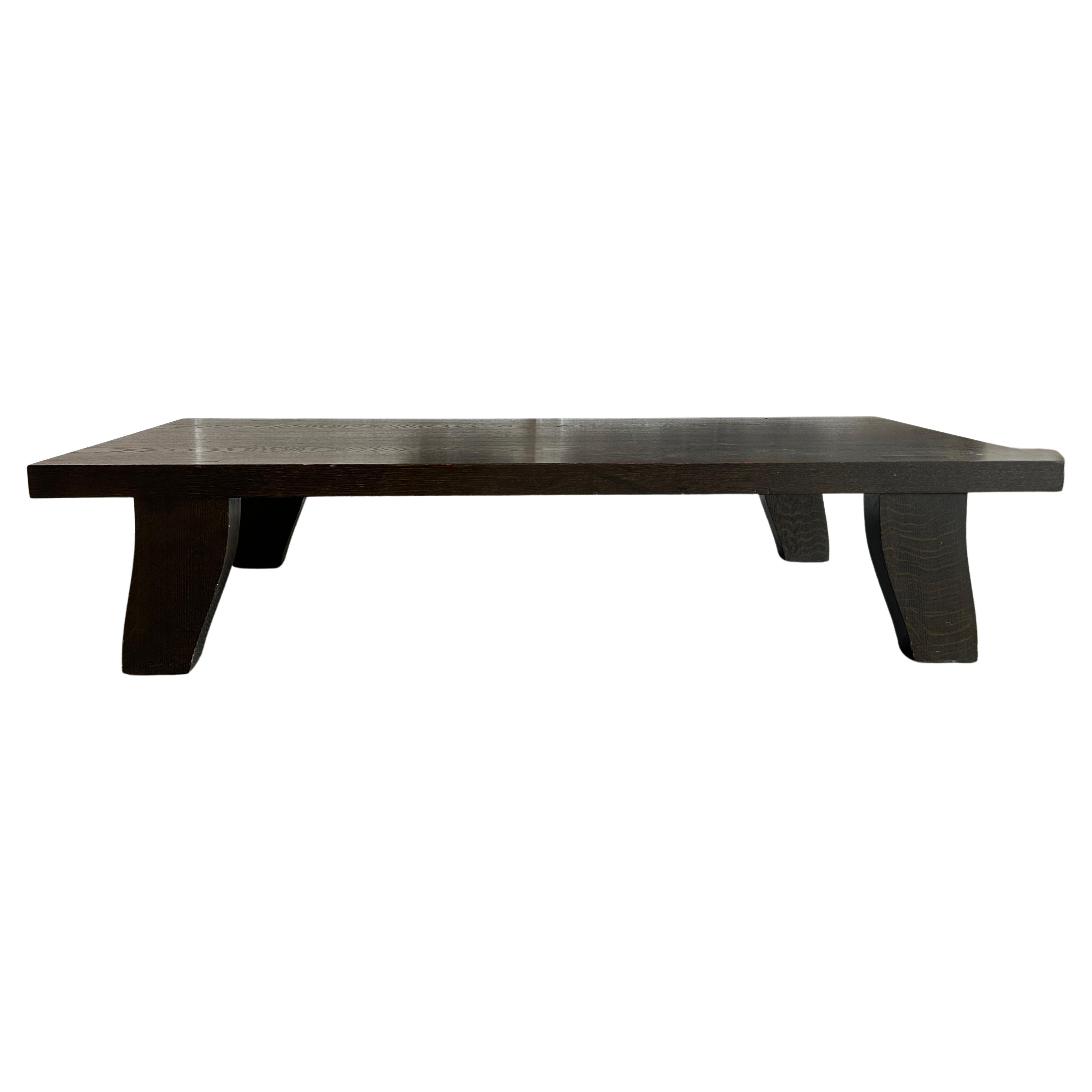 Philippe Hurel Large Low Solid Oak Coffee Table Dark Brown Finish Made in France For Sale