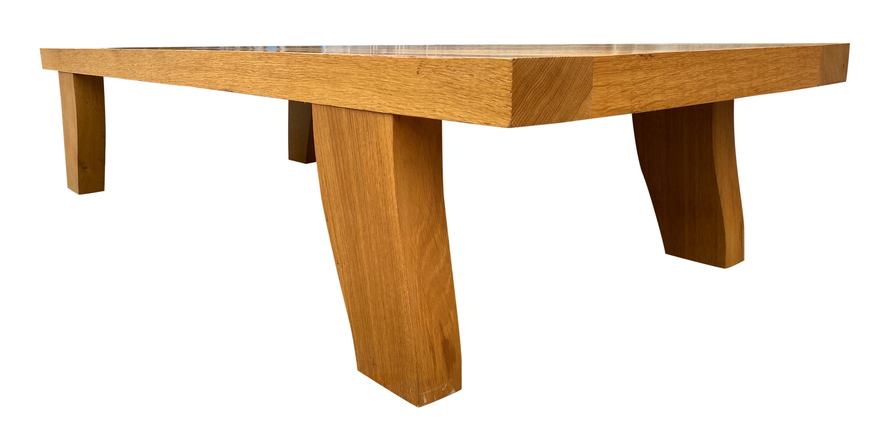 Philippe Hurel Large Low Solid White Oak Coffee Table, France 1