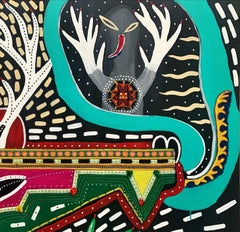 Zeitgenössisches Gemälde "Der Hirsch, der mit Männern spricht" von Philippe Jacq, 21. Jahrhundert