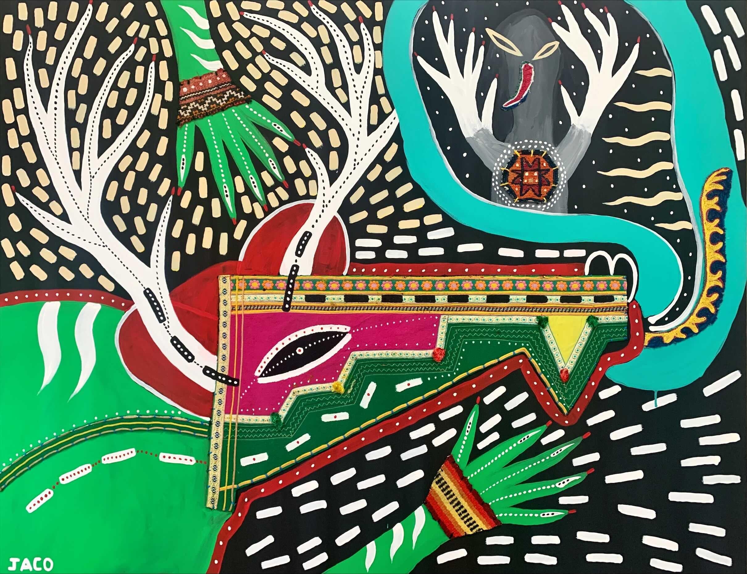 Le cerf qui parle aux hommes Philippe Jacq Peinture d'art contemporaine du XXIe siècle
