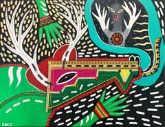 The deer that talks to men Philippe Jacq 21st Century art Contemporary painting 