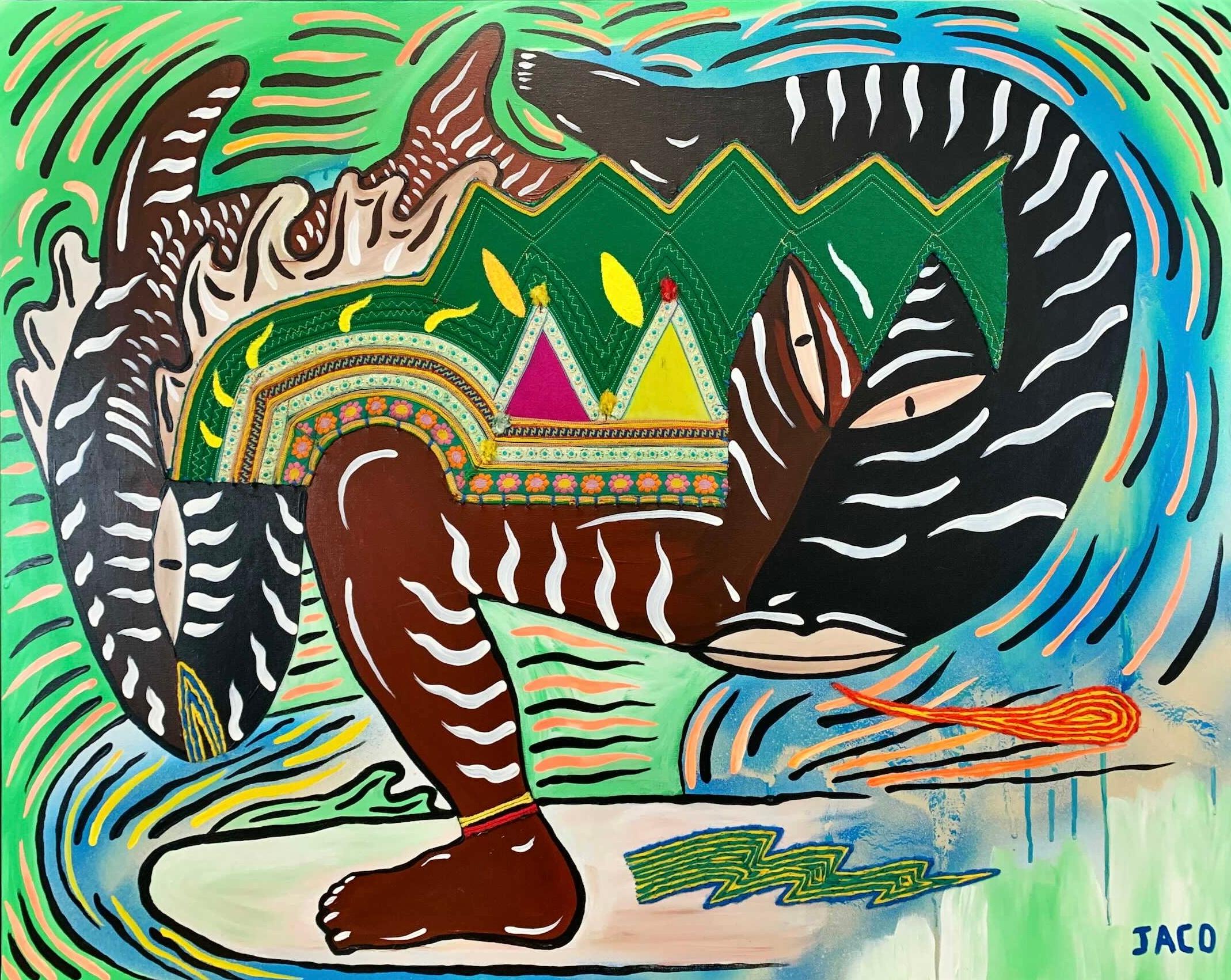 Zeitgenössisches Gemälde von Philippe Jacq, Überreiter der letzten Welle, 21. Jahrhundert
