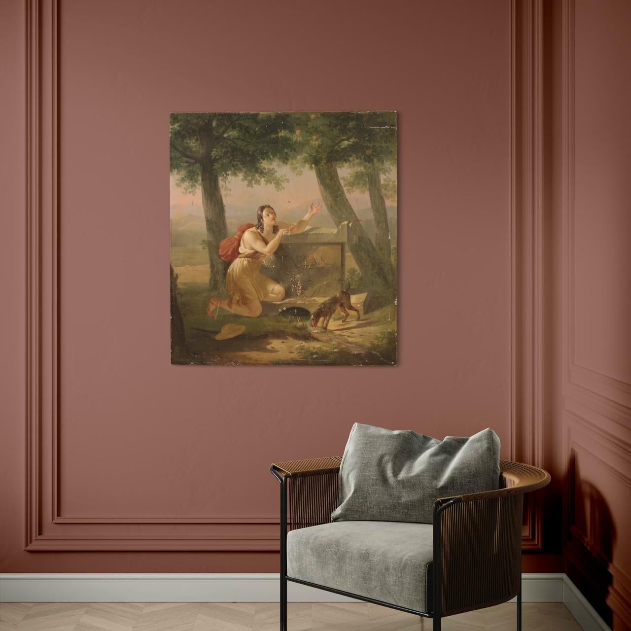 19th Century Oil on Panel French Neoclassical Painting Amintas, 1830 in vendita 10