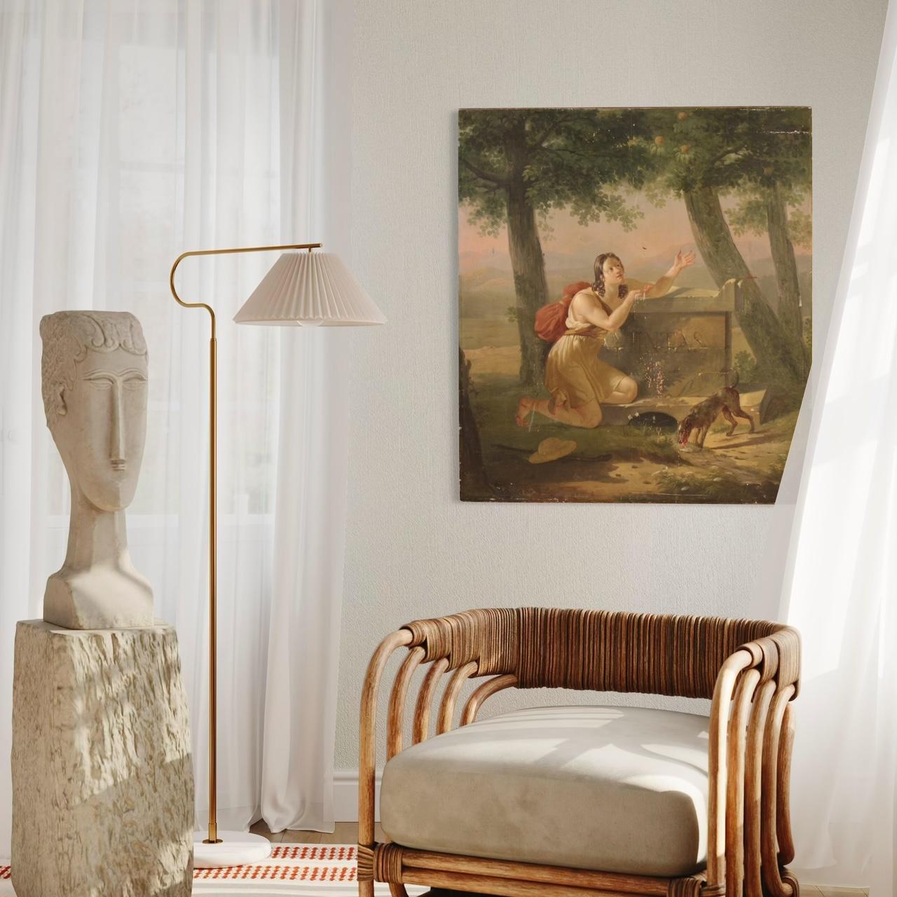 19th Century Oil on Panel French Neoclassical Painting Amintas, 1830 in vendita 11