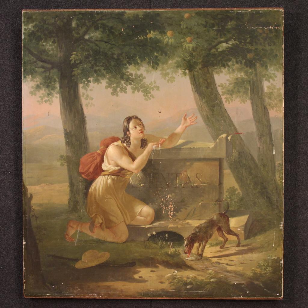 19th Century Oil on Panel French Neoclassical Painting Amintas, 1830 - Figurative Painting Brown di Philippe Jacques Van Brée