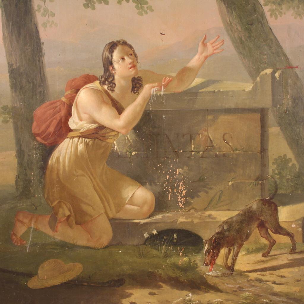 19th Century Oil on Panel French Neoclassical Painting Amintas, 1830 in vendita 1