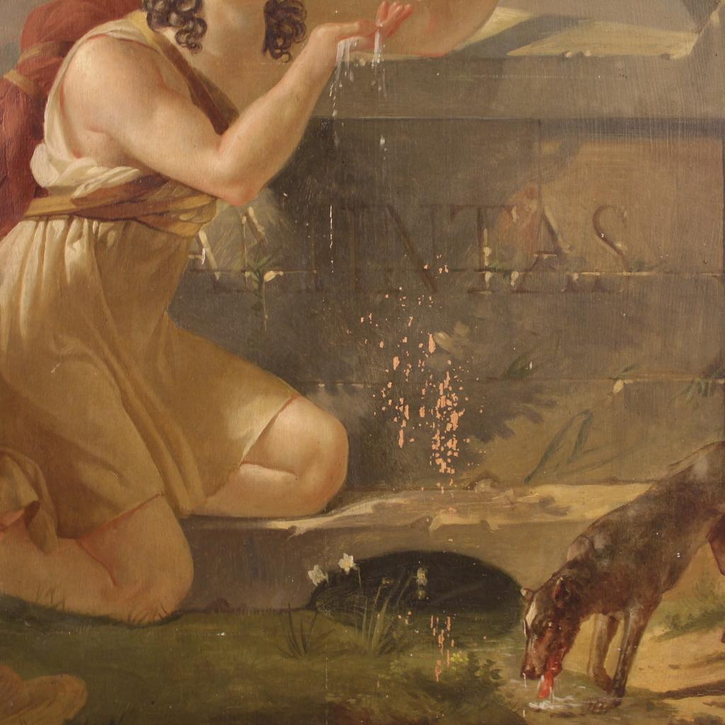 19th Century Oil on Panel French Neoclassical Painting Amintas, 1830 in vendita 5