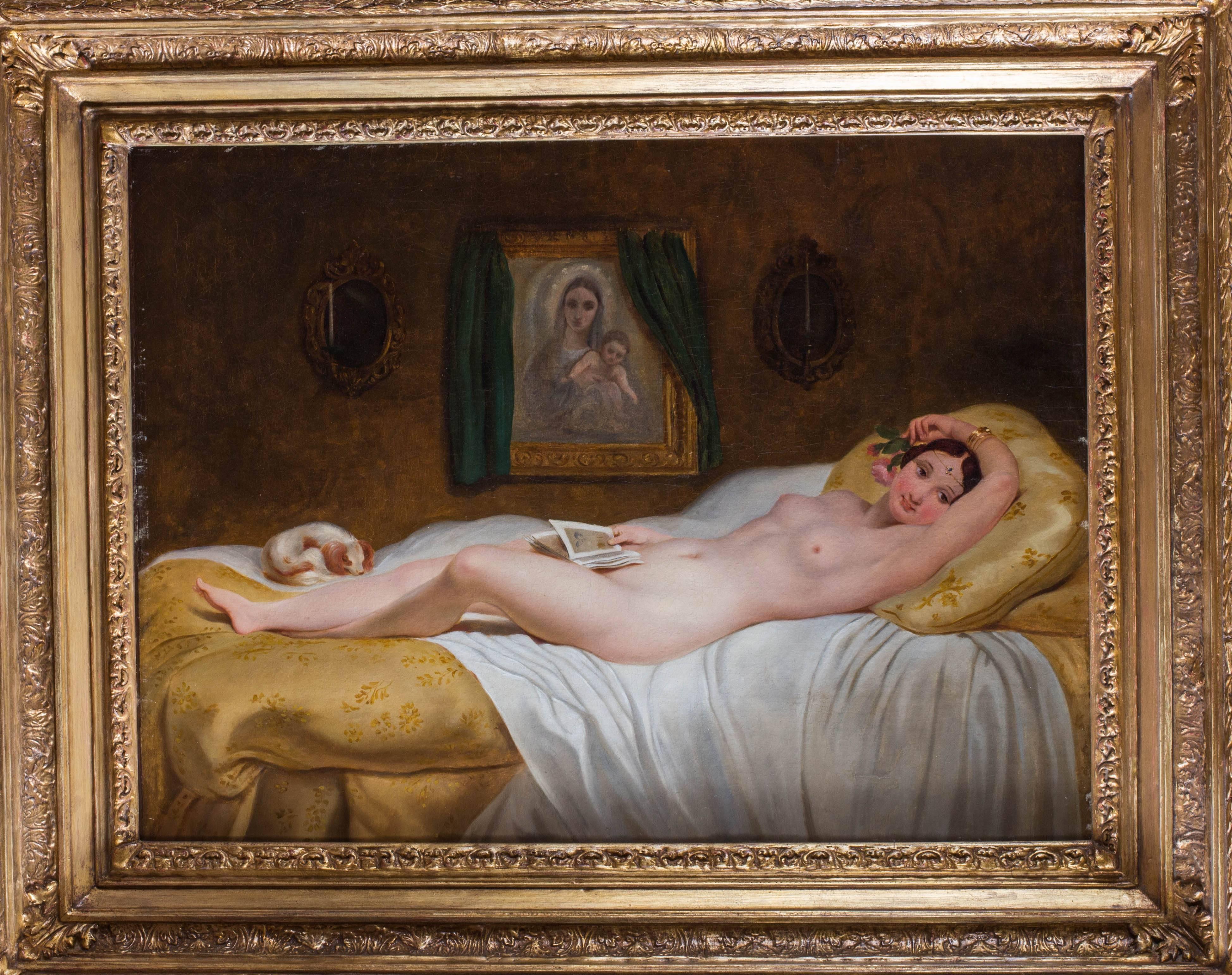 Large 19th Century French oil painting of a nude by Philippe-Jacues Van Bree