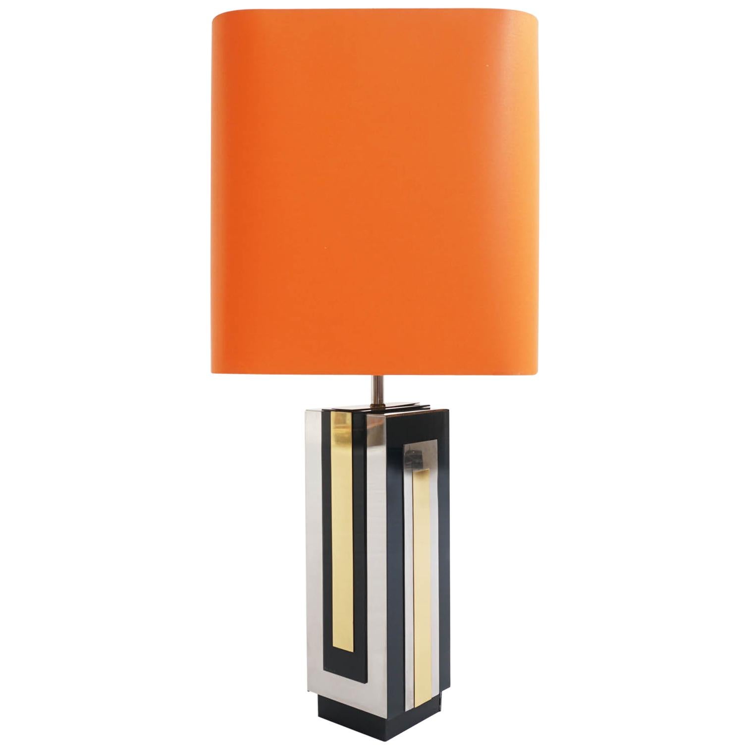 Philippe Jean, 1970s Big Chrome Plating, and Metal Table Lamp
