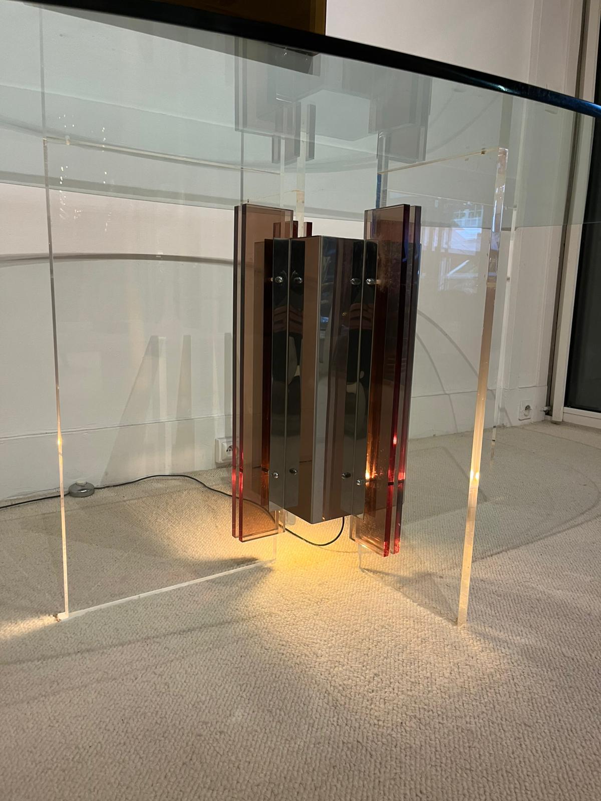 Philippe Jean - Table de salle à manger en lucite, chrome et verre. Signé par l'artiste. en vente 5