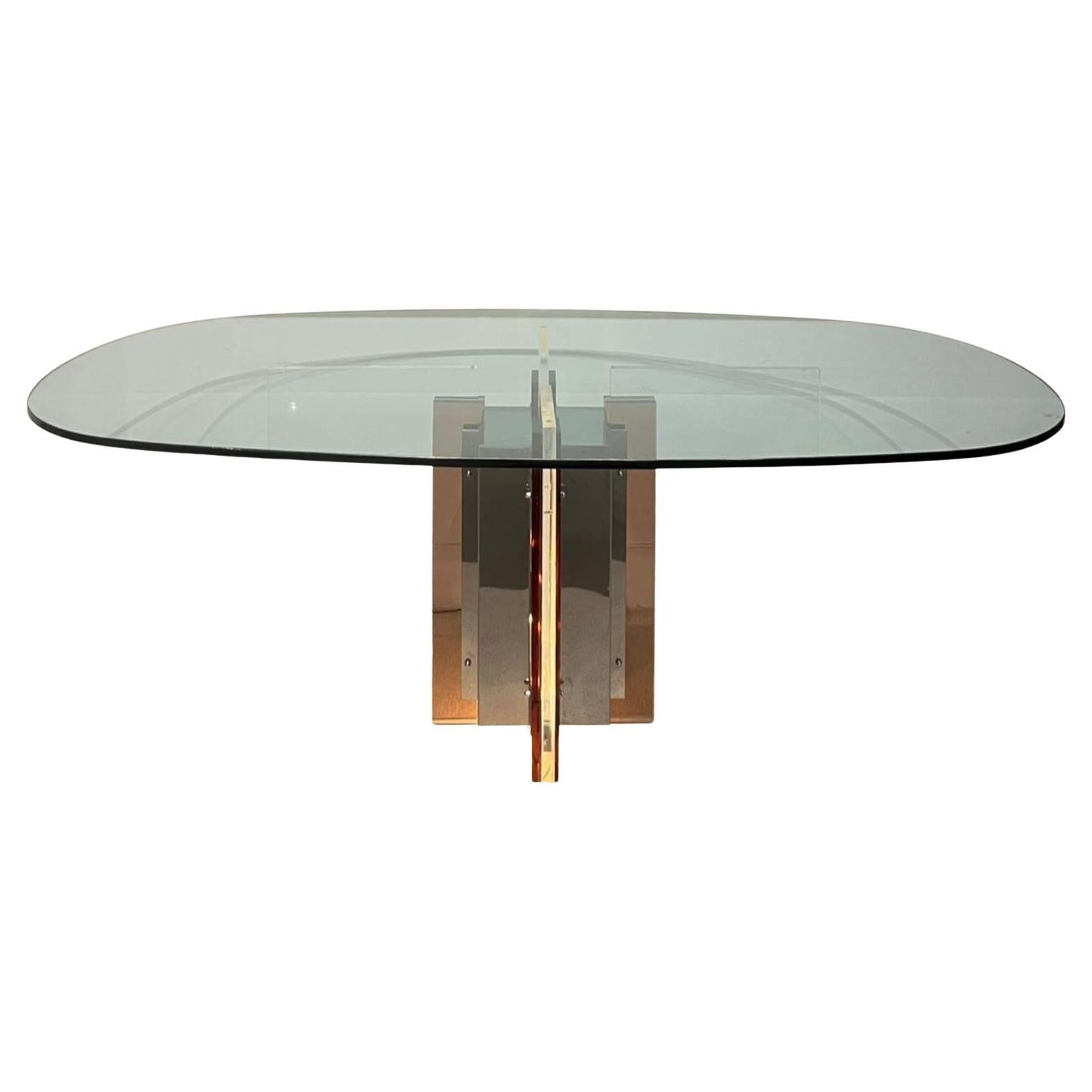 Philippe Jean - Table de salle à manger en lucite, chrome et verre. Signé par l'artiste.