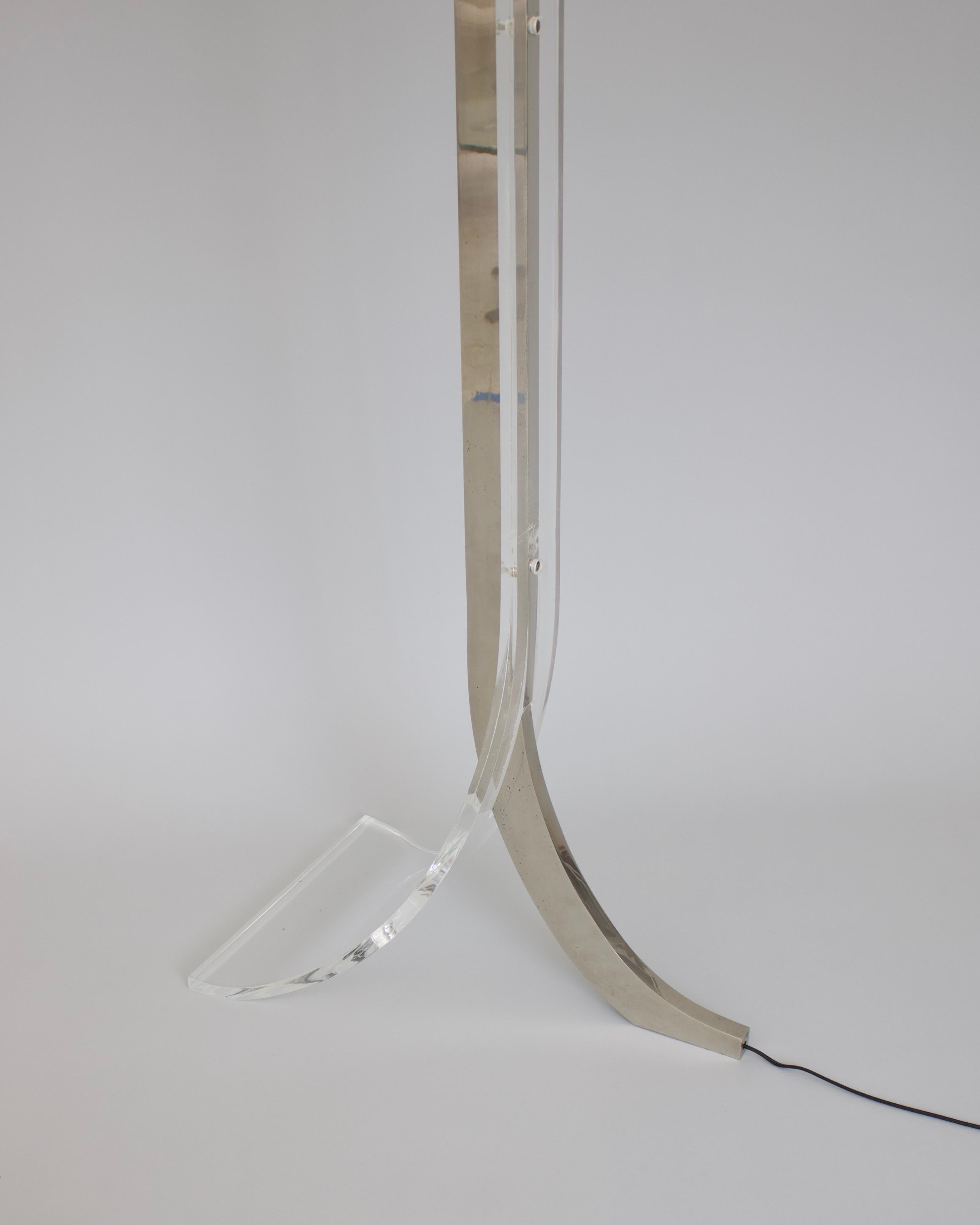 Philippe Jean French Lucite and Chromed Steel Floor Lamp Circa 1970 4