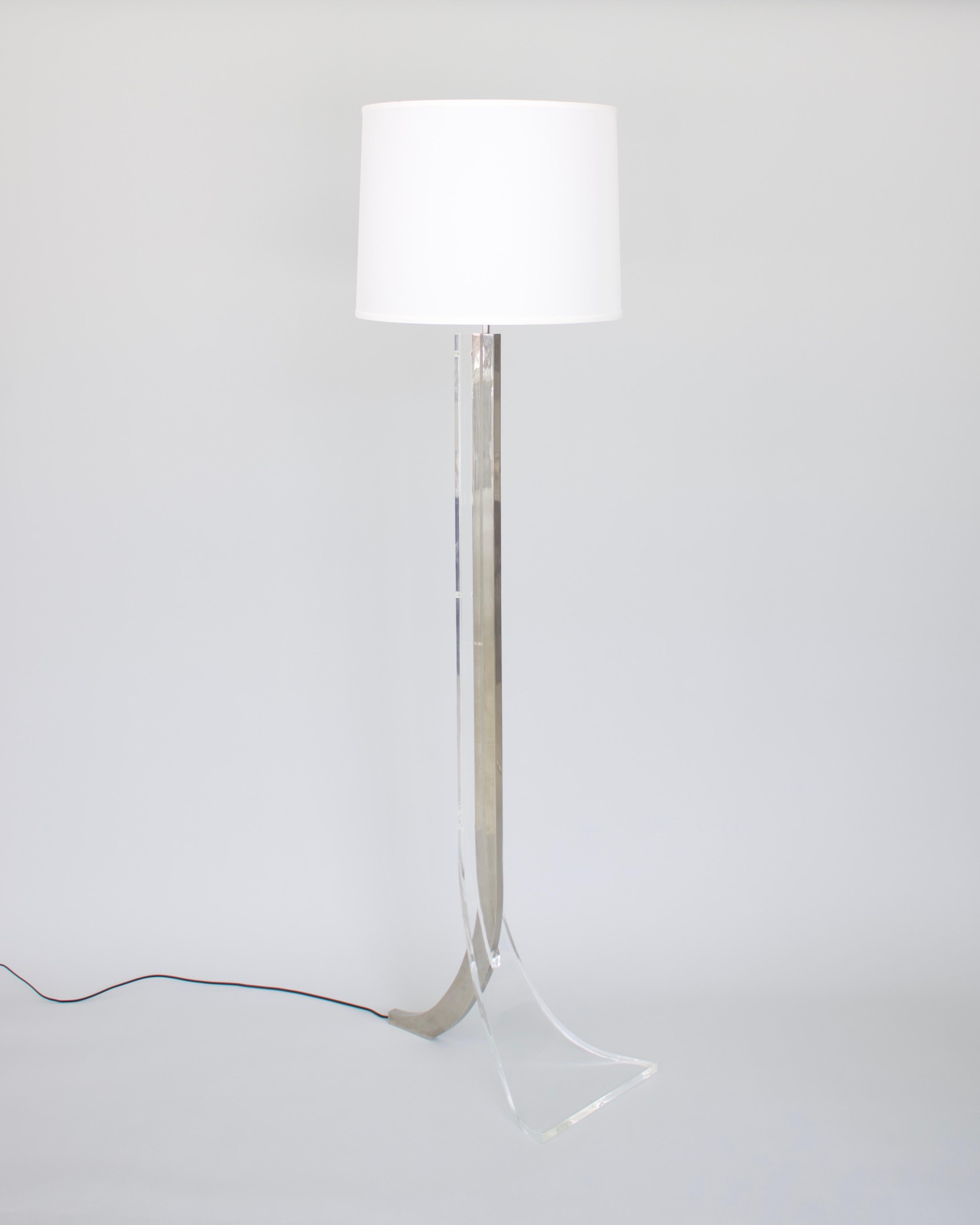 Philippe Jean French Lucite and Chromed Steel Floor Lamp Circa 1970 5