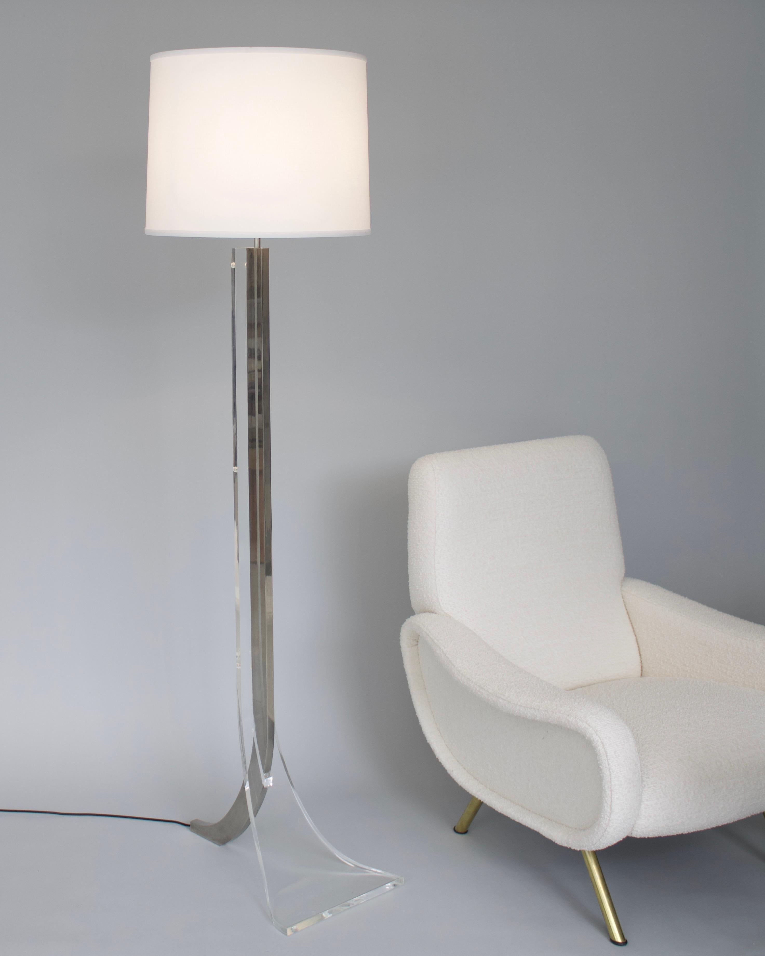 Philippe Jean French Lucite and Chromed Steel Floor Lamp Circa 1970 6