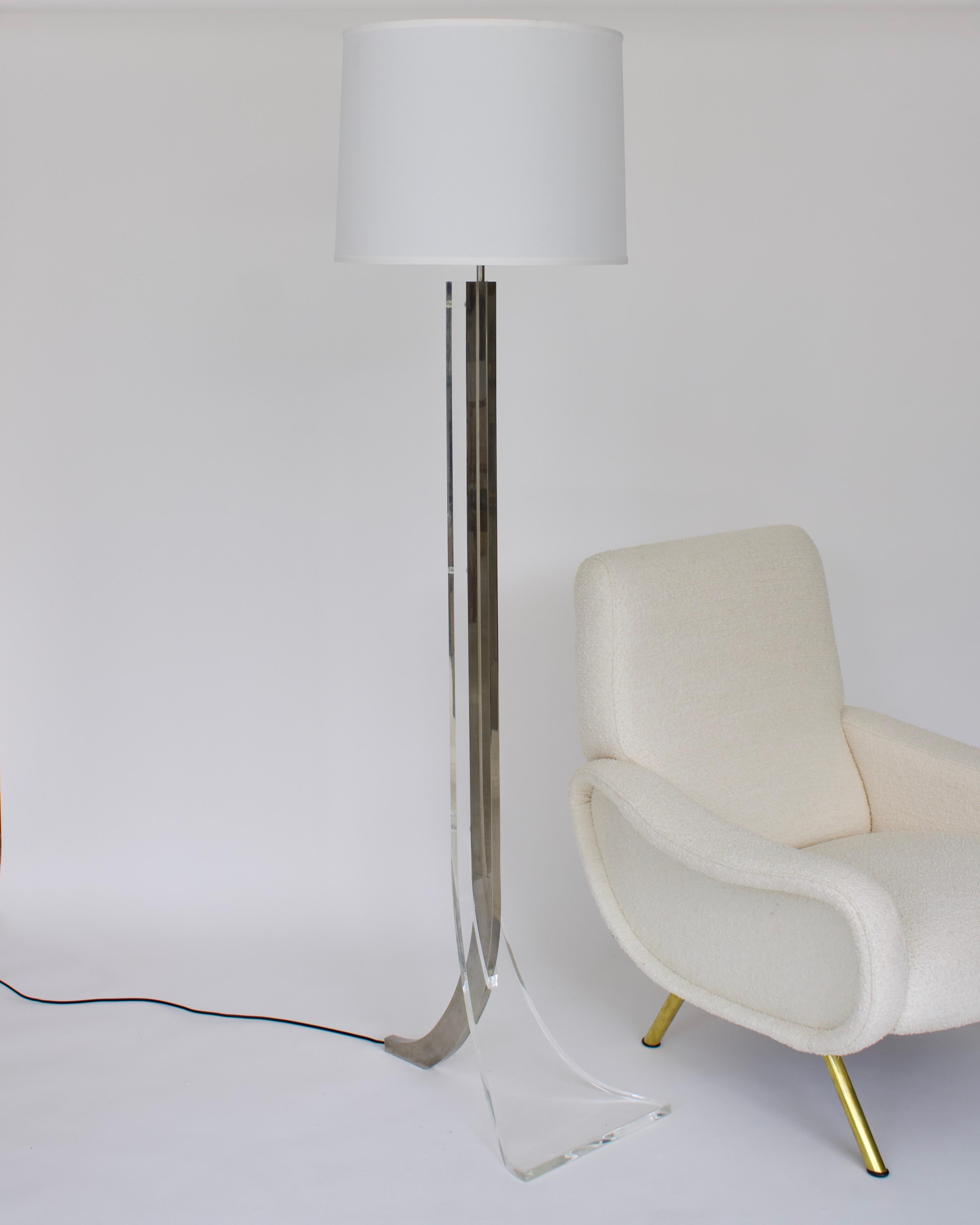 Philippe Jean French Lucite and Chromed Steel Floor Lamp Circa 1970 7