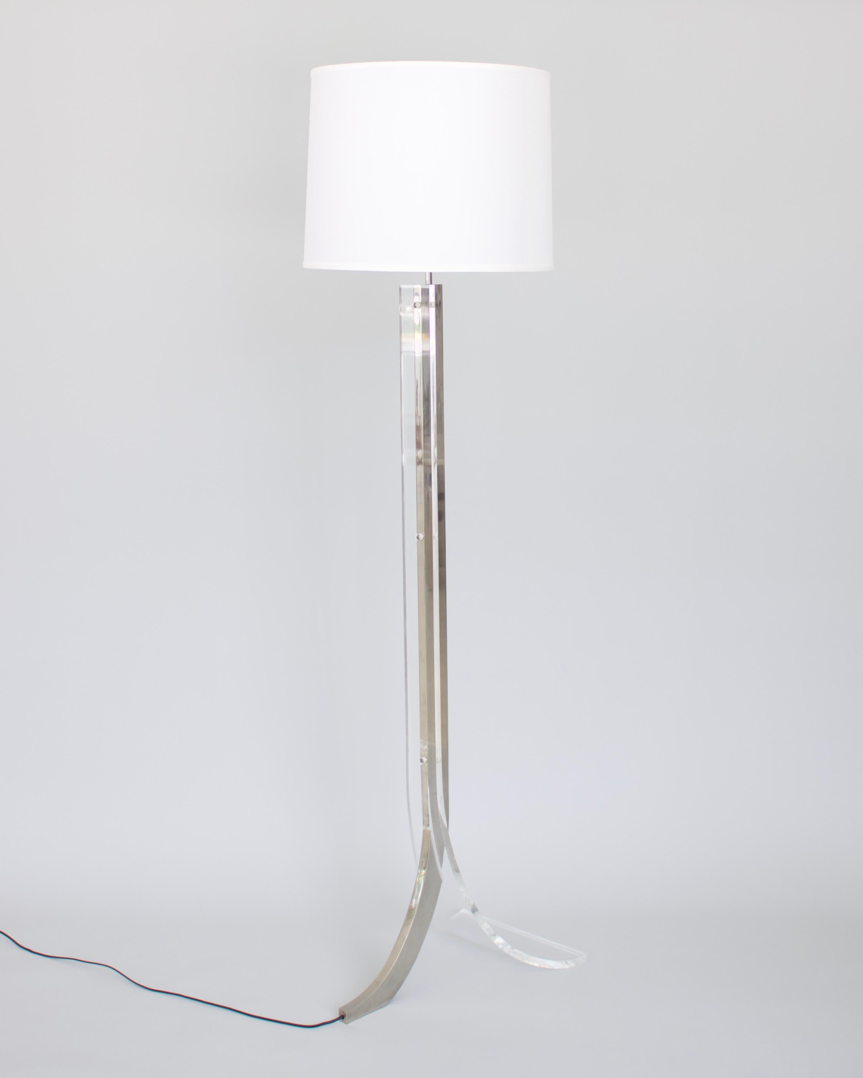 Mid-Century Modern Philippe Jean French Lucite and Chromed Steel Floor Lamp Circa 1970