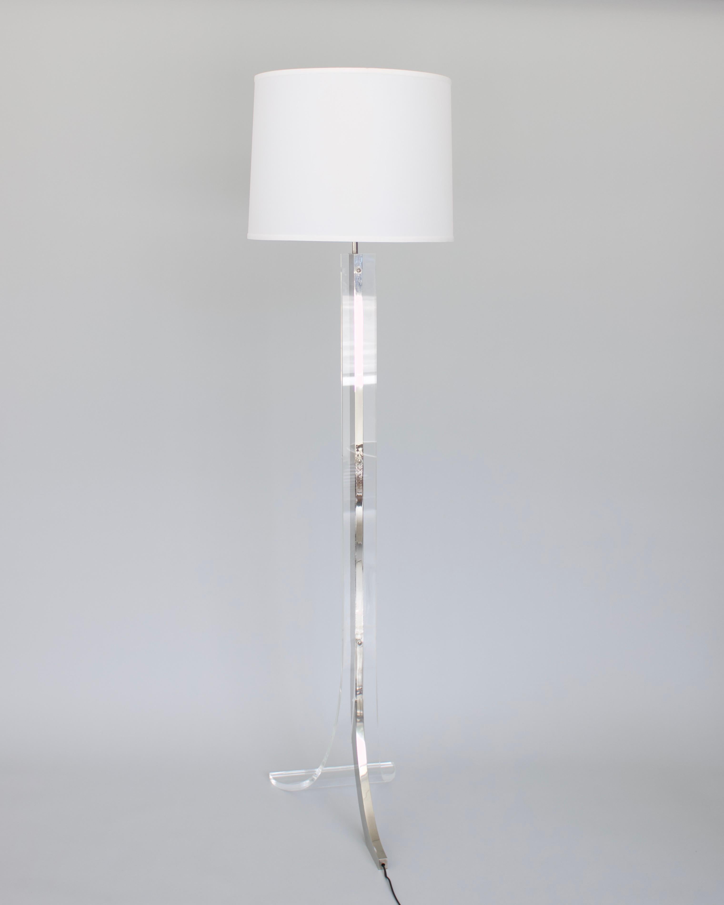 Polished Philippe Jean French Lucite and Chromed Steel Floor Lamp Circa 1970